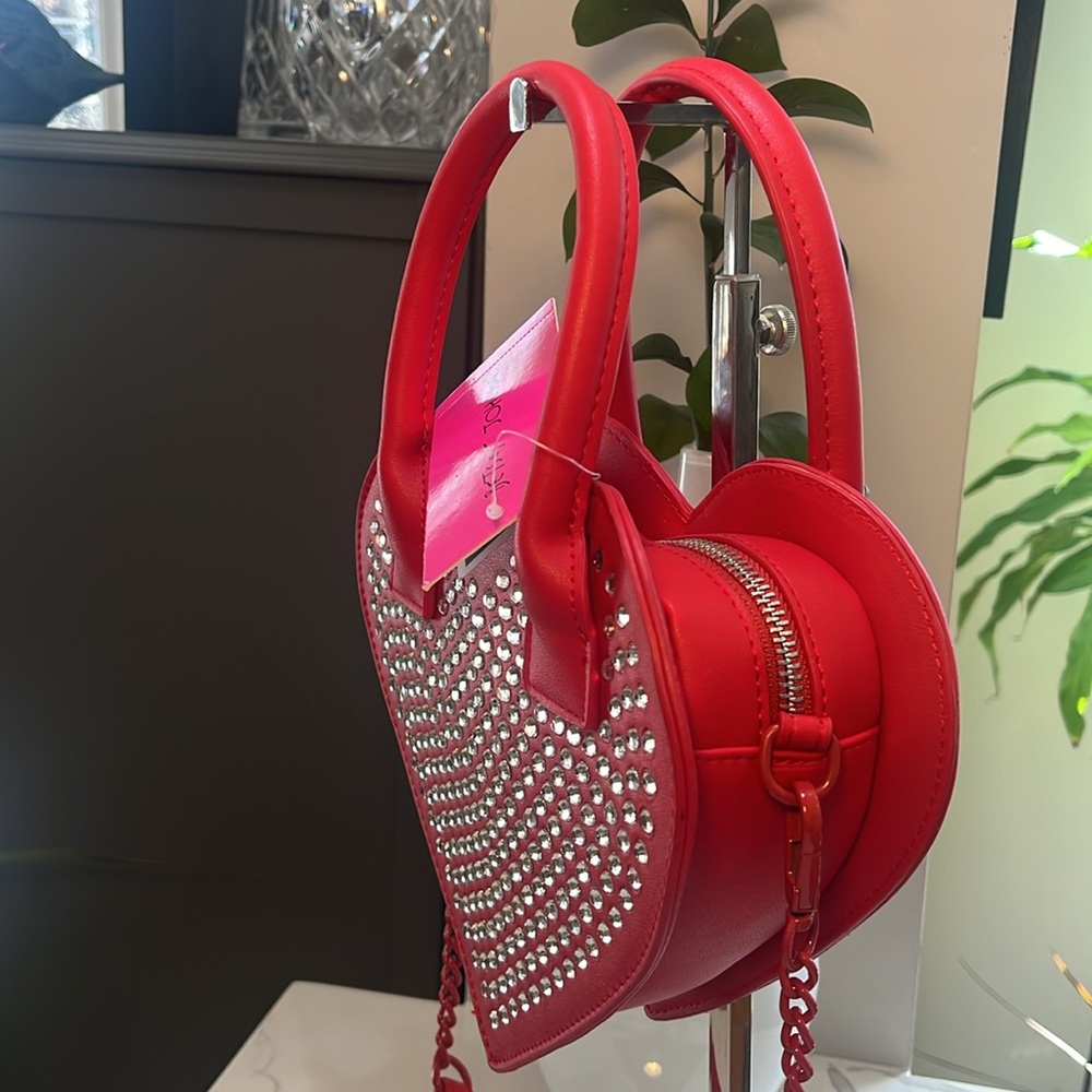 Betsey Johnson Heart Crossbody Red Purse w/ Rhinestones COLOVY-R NWT - Picture 5 of 17